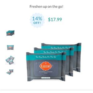 Lume Clean Cotton 3 pack flushable body/underarm deodorant wipes, NWOT